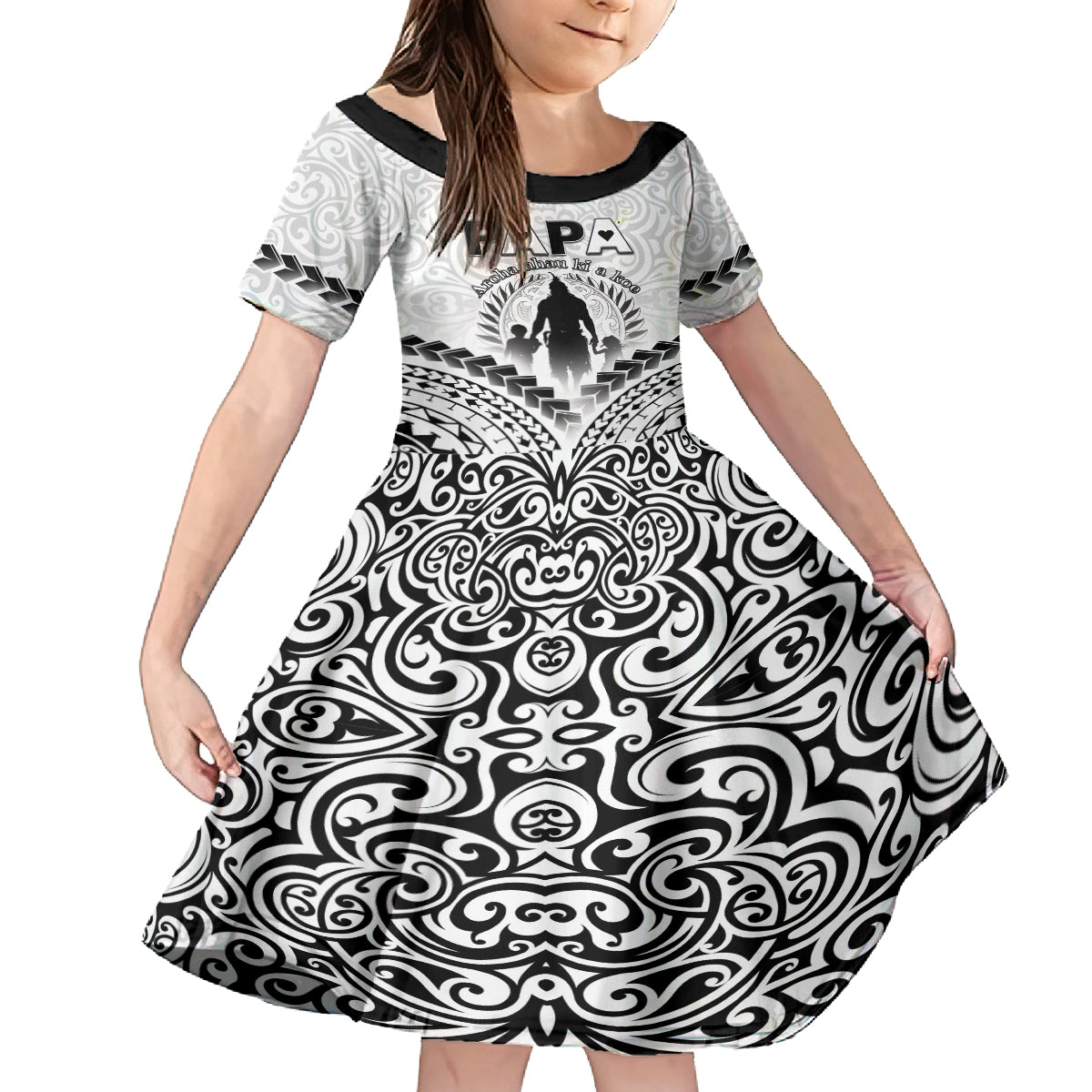 Personalised New Zealand Happy Father's Day Kid Short Sleeve Dress Aroha Ahau Ki A Koe Papa Polynesian Tribal LT05 KID White - Polynesian Pride
