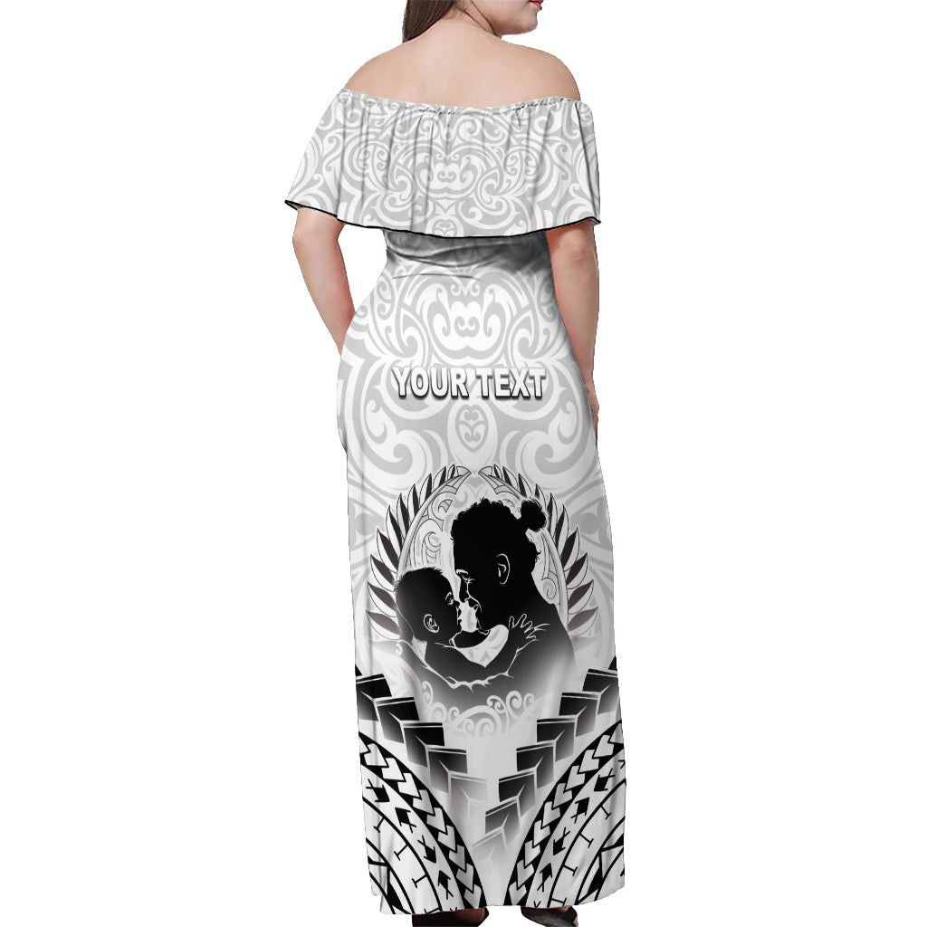 Personalised New Zealand Happy Father's Day Off Shoulder Maxi Dress Aroha Ahau Ki A Koe Papa Polynesian Tribal LT05 - Polynesian Pride