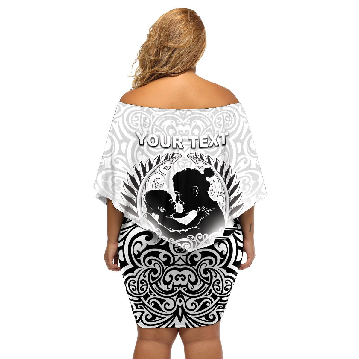 Personalised New Zealand Happy Father's Day Off Shoulder Short Dress Aroha Ahau Ki A Koe Papa Polynesian Tribal LT05 - Polynesian Pride