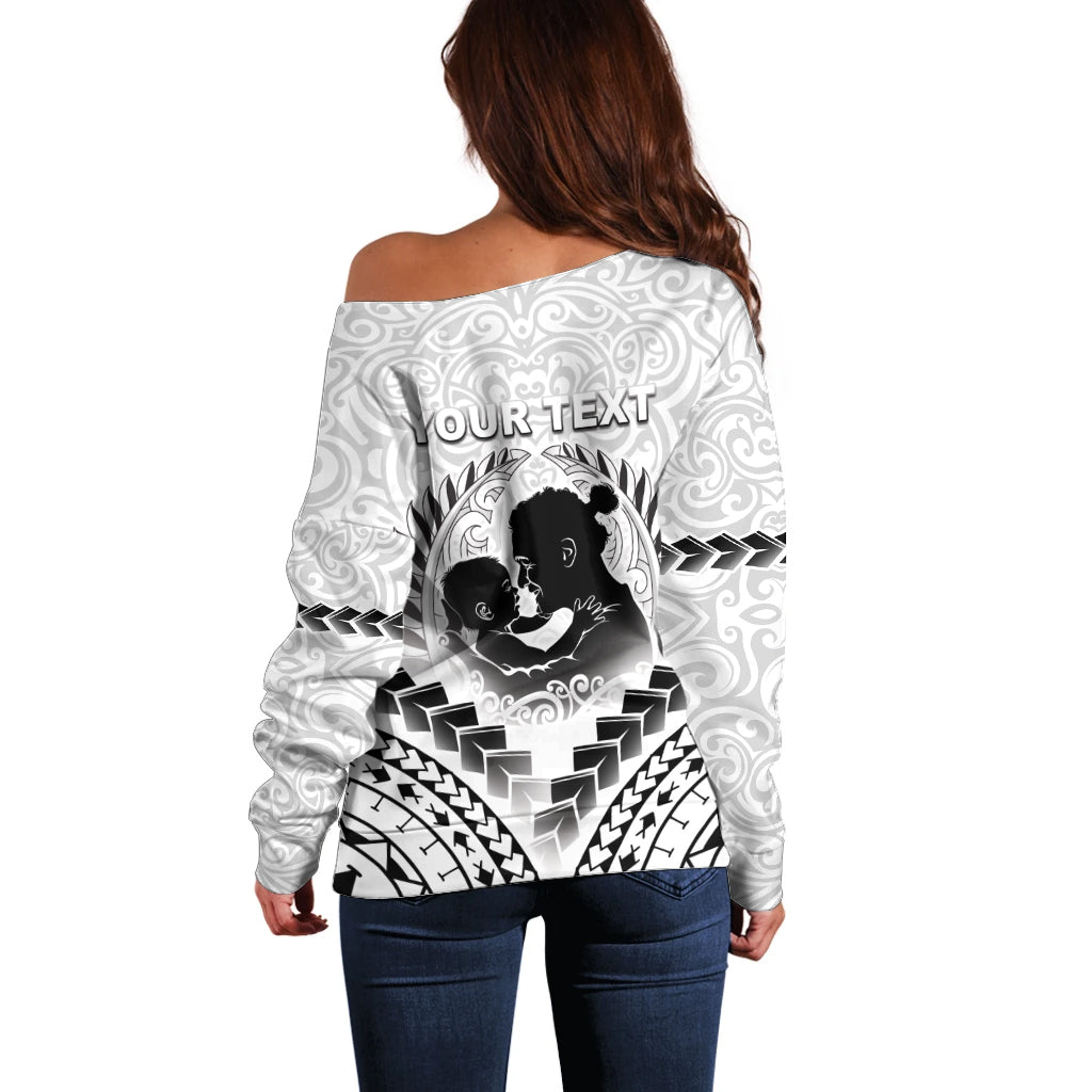 Personalised New Zealand Happy Father's Day Off Shoulder Sweater Aroha Ahau Ki A Koe Papa Polynesian Tribal LT05 - Polynesian Pride