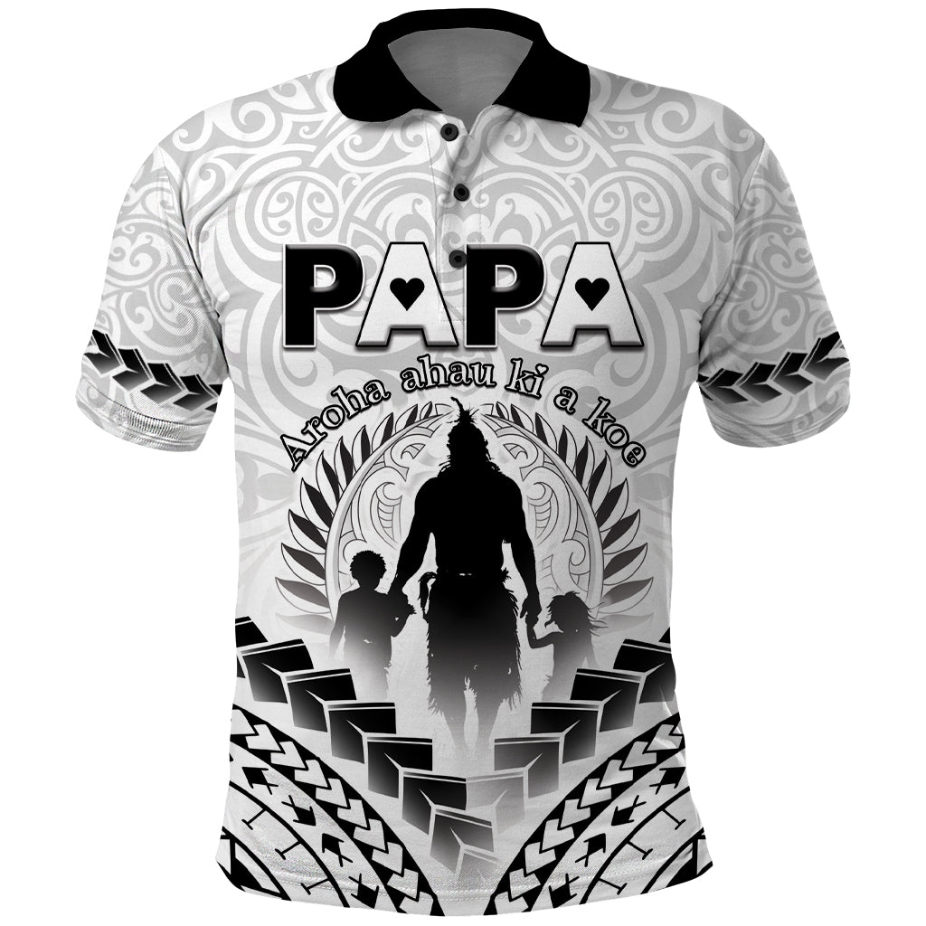 Personalised New Zealand Happy Father's Day Polo Shirt Aroha Ahau Ki A Koe Papa Polynesian Tribal LT05 White - Polynesian Pride