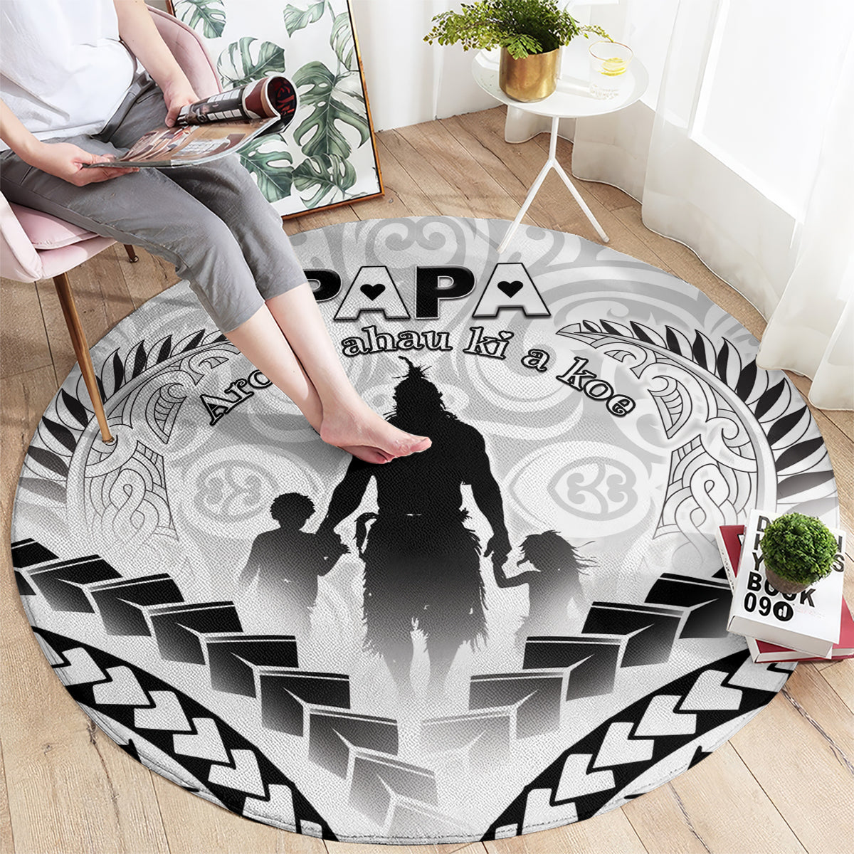 New Zealand Happy Father's Day Round Carpet Aroha Ahau Ki A Koe Papa Polynesian Tribal LT05 - Polynesian Pride