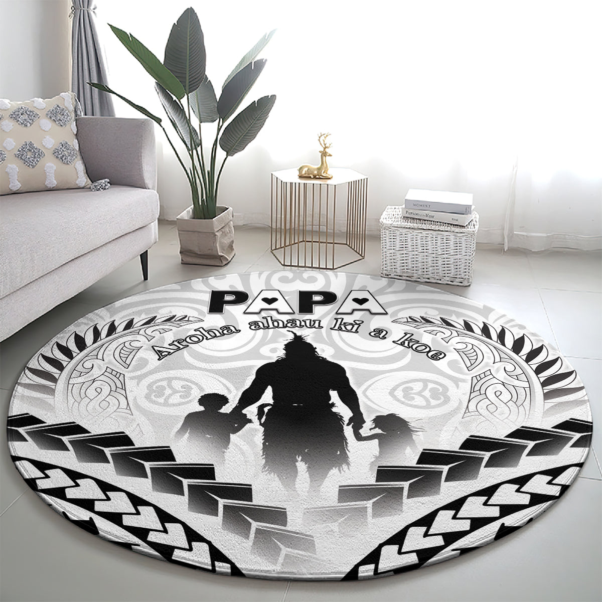 New Zealand Happy Father's Day Round Carpet Aroha Ahau Ki A Koe Papa Polynesian Tribal LT05 - Polynesian Pride