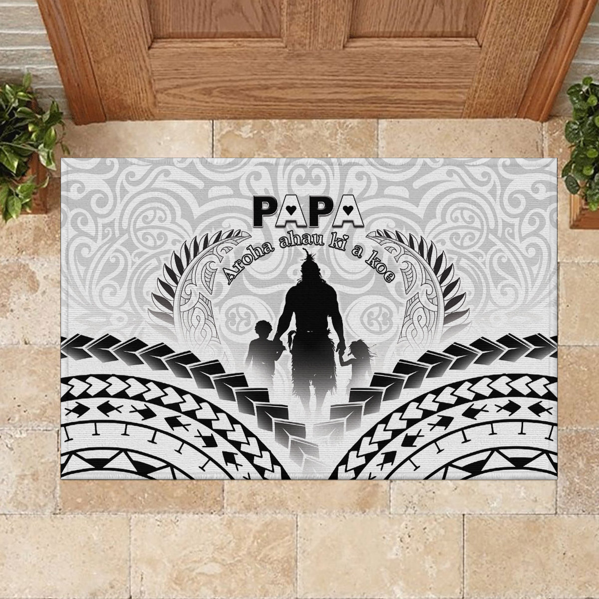 New Zealand Happy Father's Day Rubber Doormat Aroha Ahau Ki A Koe Papa Polynesian Tribal LT05 - Polynesian Pride