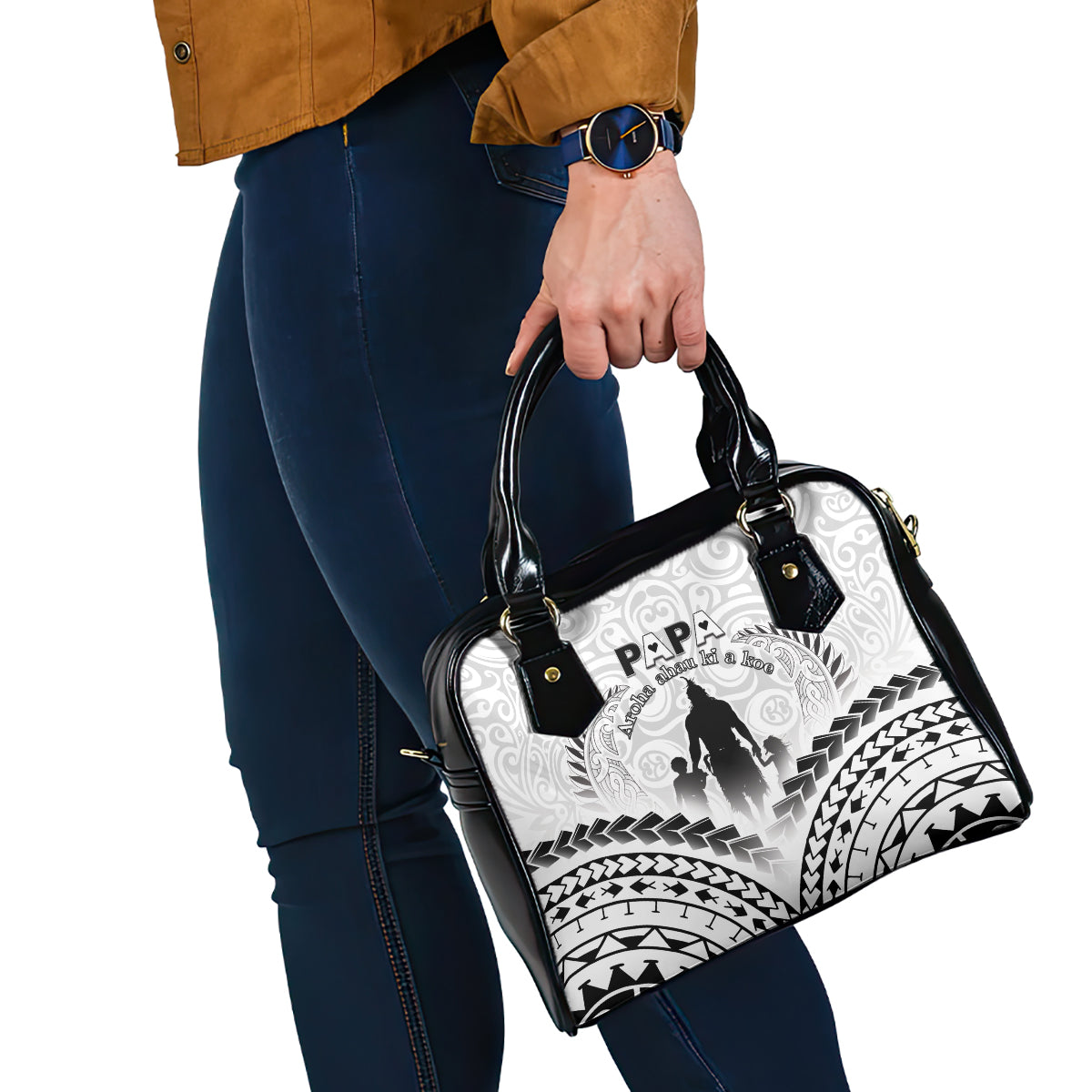 New Zealand Happy Father's Day Shoulder Handbag Aroha Ahau Ki A Koe Papa Polynesian Tribal LT05 - Polynesian Pride