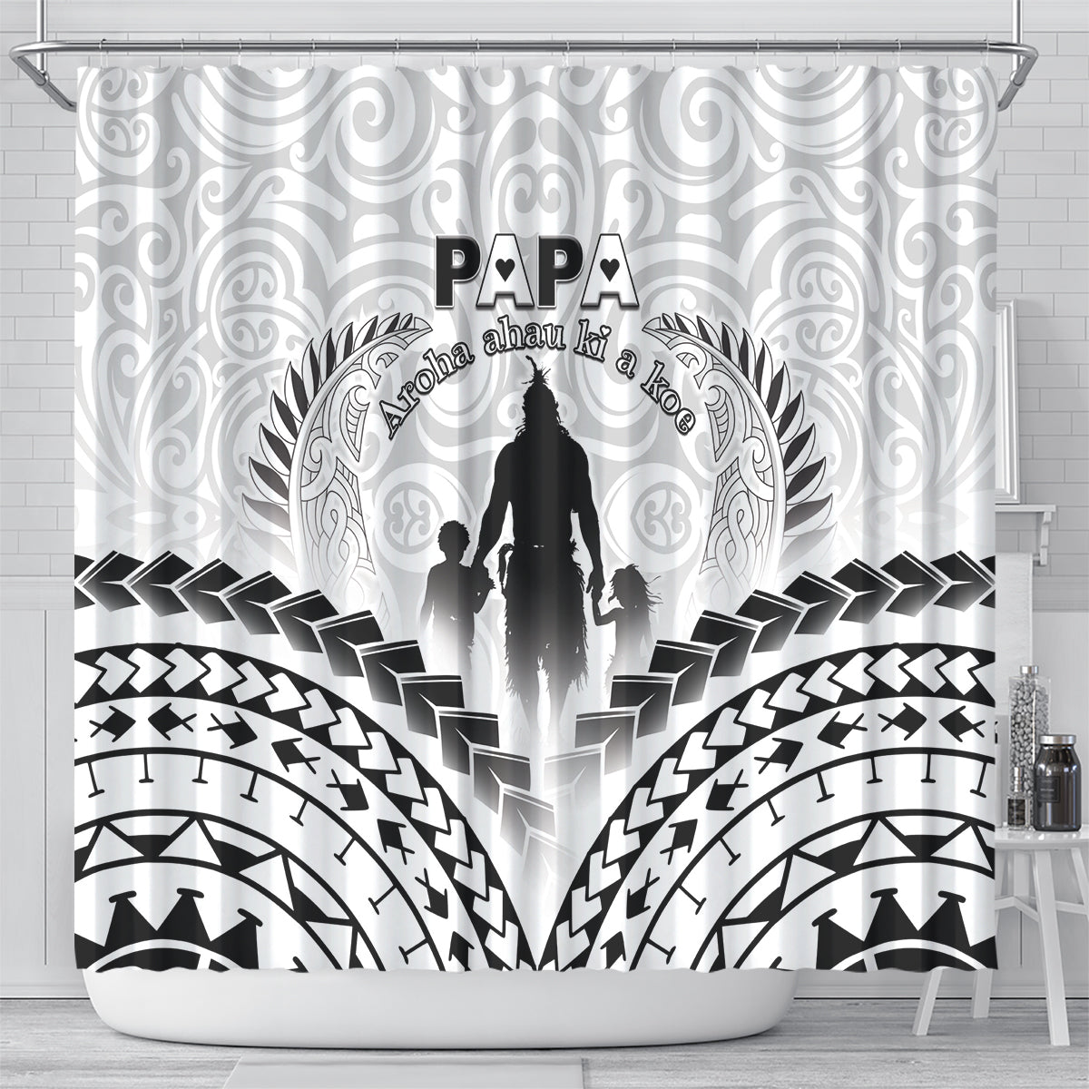 New Zealand Happy Father's Day Shower Curtain Aroha Ahau Ki A Koe Papa Polynesian Tribal LT05 - Polynesian Pride