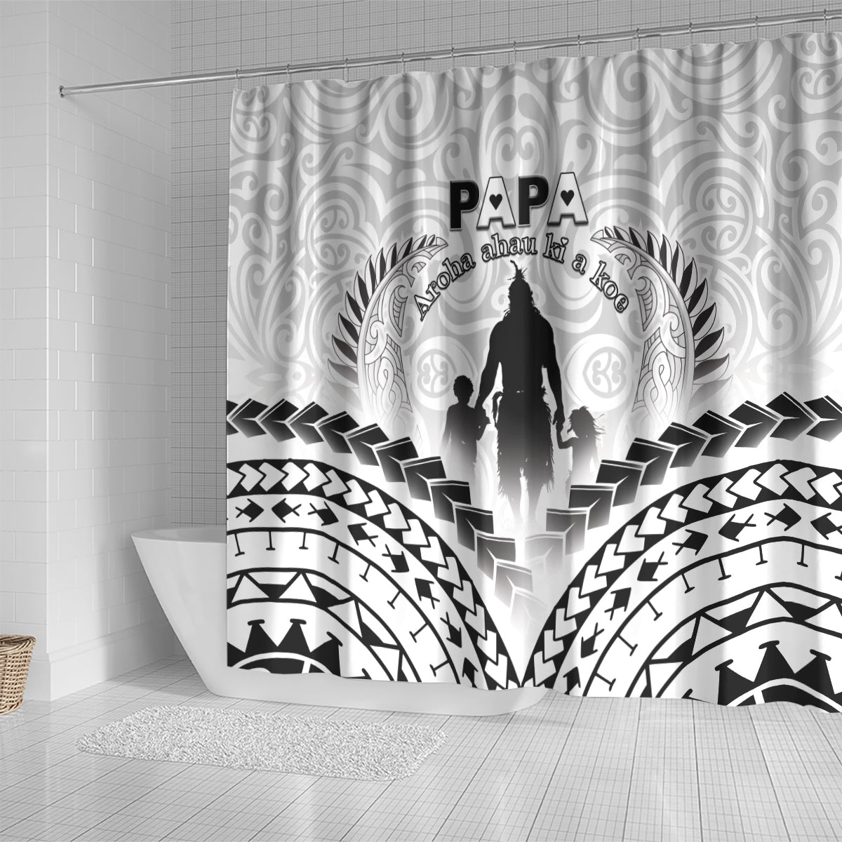 New Zealand Happy Father's Day Shower Curtain Aroha Ahau Ki A Koe Papa Polynesian Tribal LT05 - Polynesian Pride