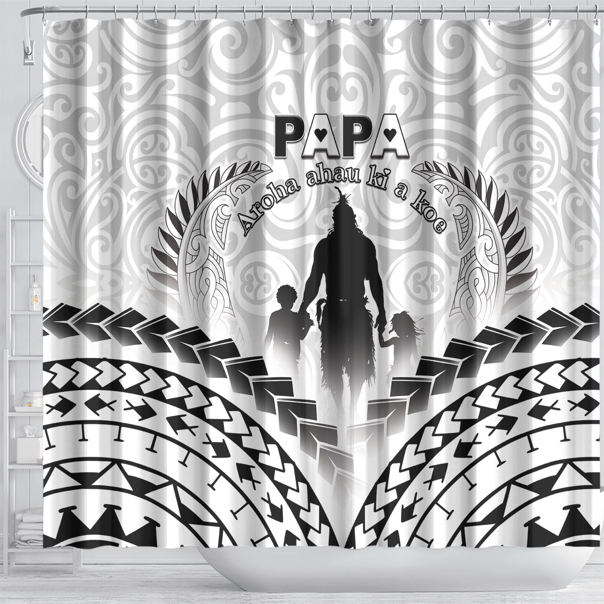 New Zealand Happy Father's Day Shower Curtain Aroha Ahau Ki A Koe Papa Polynesian Tribal LT05 - Polynesian Pride