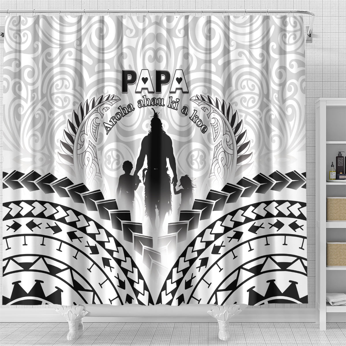 New Zealand Happy Father's Day Shower Curtain Aroha Ahau Ki A Koe Papa Polynesian Tribal LT05 - Polynesian Pride
