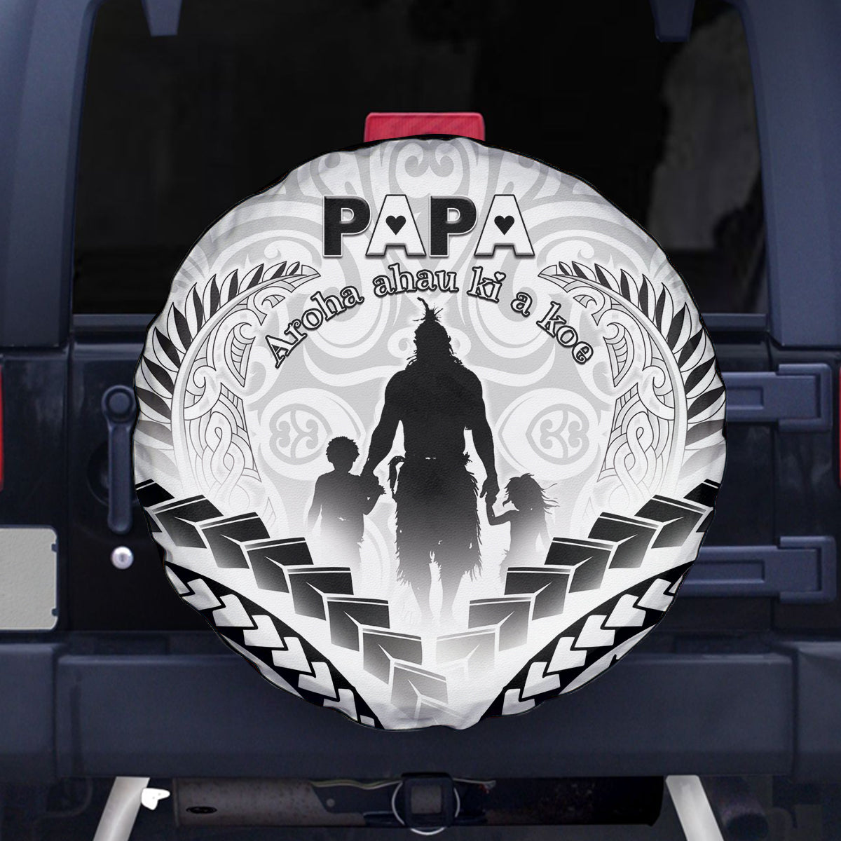 New Zealand Happy Father's Day Spare Tire Cover Aroha Ahau Ki A Koe Papa Polynesian Tribal LT05 - Polynesian Pride