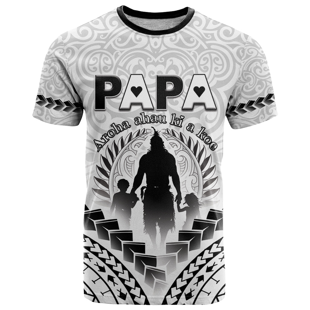 Personalised New Zealand Happy Father's Day T Shirt Aroha Ahau Ki A Koe Papa Polynesian Tribal LT05 White - Polynesian Pride