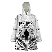 Personalised New Zealand Happy Father's Day Wearable Blanket Hoodie Aroha Ahau Ki A Koe Papa Polynesian Tribal LT05 One Size White - Polynesian Pride
