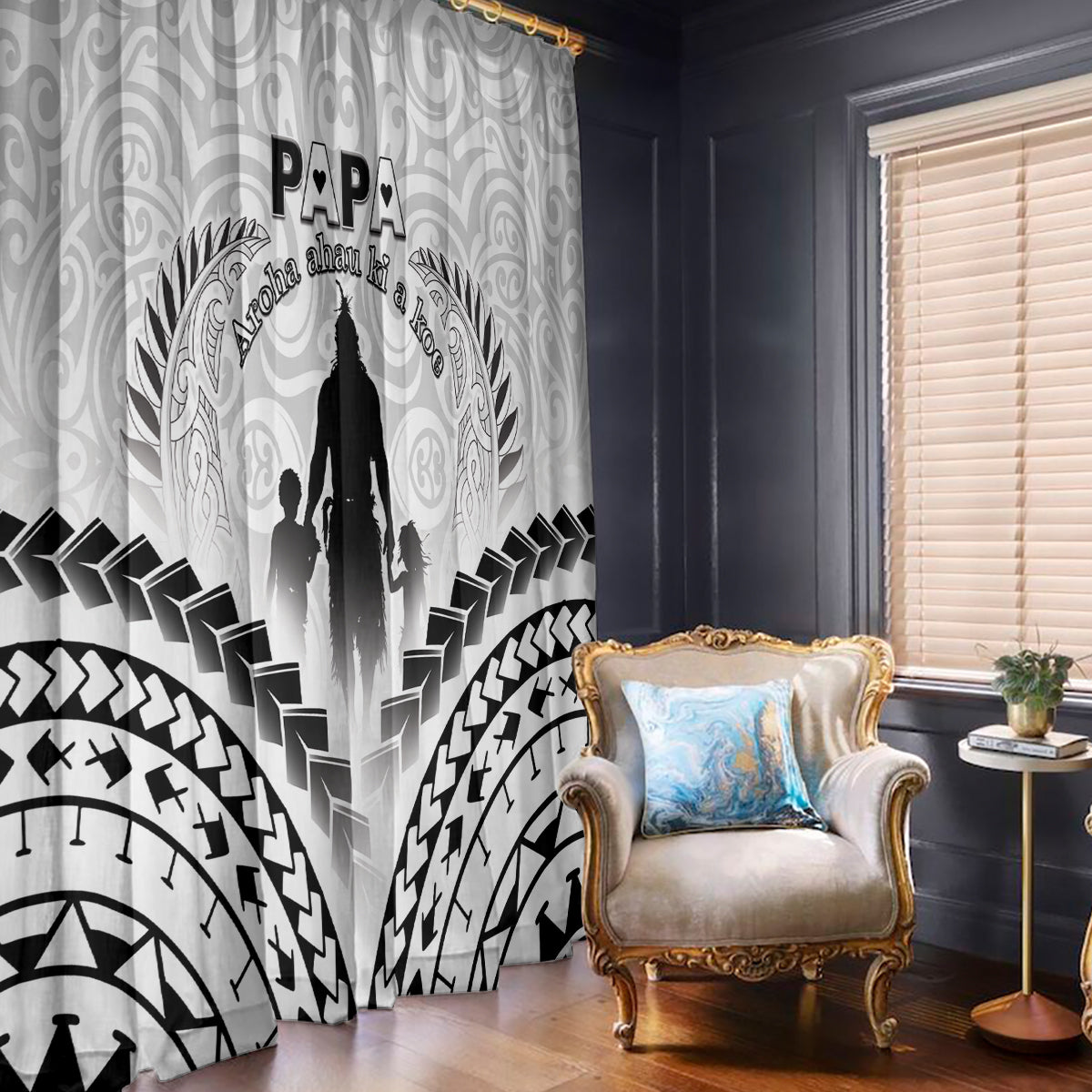 New Zealand Happy Father's Day Window Curtain Aroha Ahau Ki A Koe Papa Polynesian Tribal LT05 - Polynesian Pride