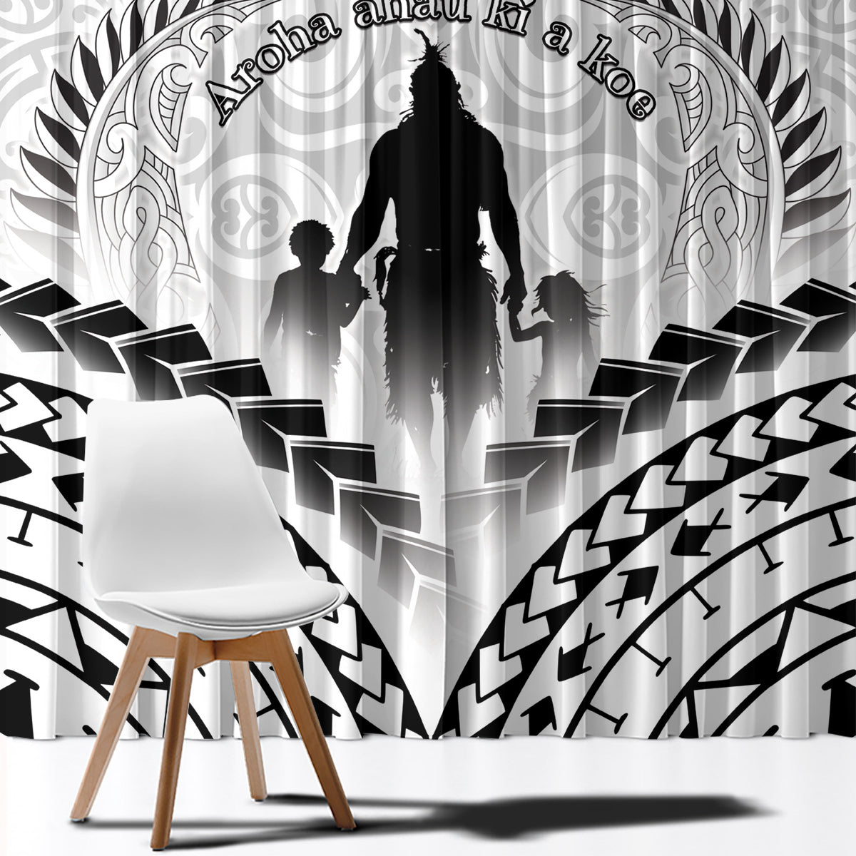 New Zealand Happy Father's Day Window Curtain Aroha Ahau Ki A Koe Papa Polynesian Tribal LT05 - Polynesian Pride