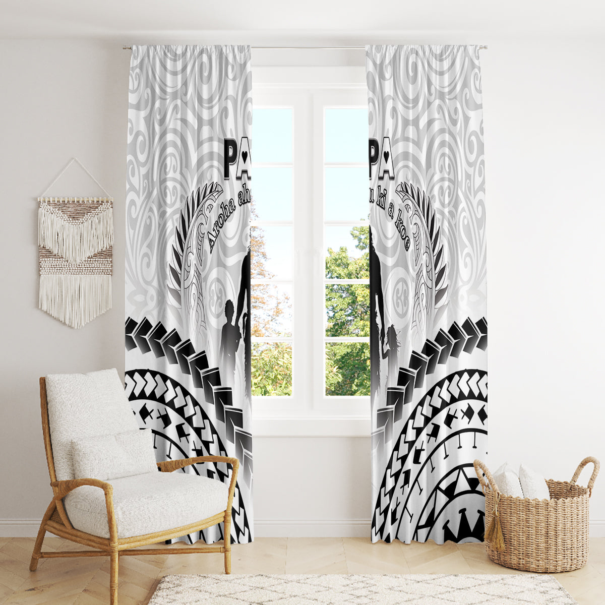 New Zealand Happy Father's Day Window Curtain Aroha Ahau Ki A Koe Papa Polynesian Tribal LT05 - Polynesian Pride