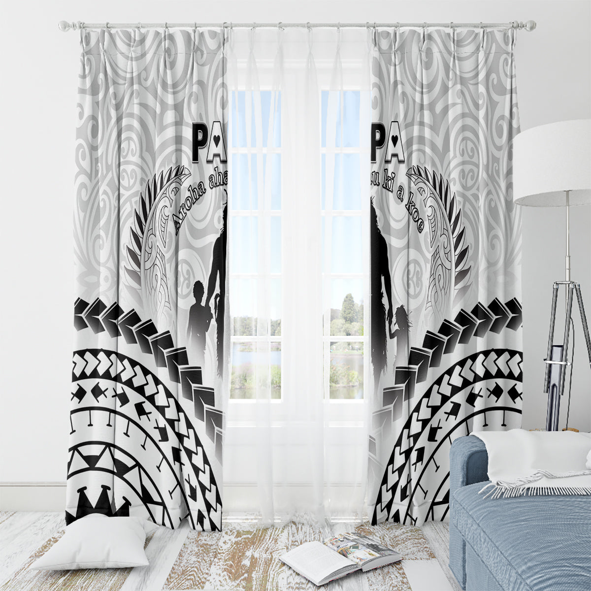 New Zealand Happy Father's Day Window Curtain Aroha Ahau Ki A Koe Papa Polynesian Tribal LT05 - Polynesian Pride