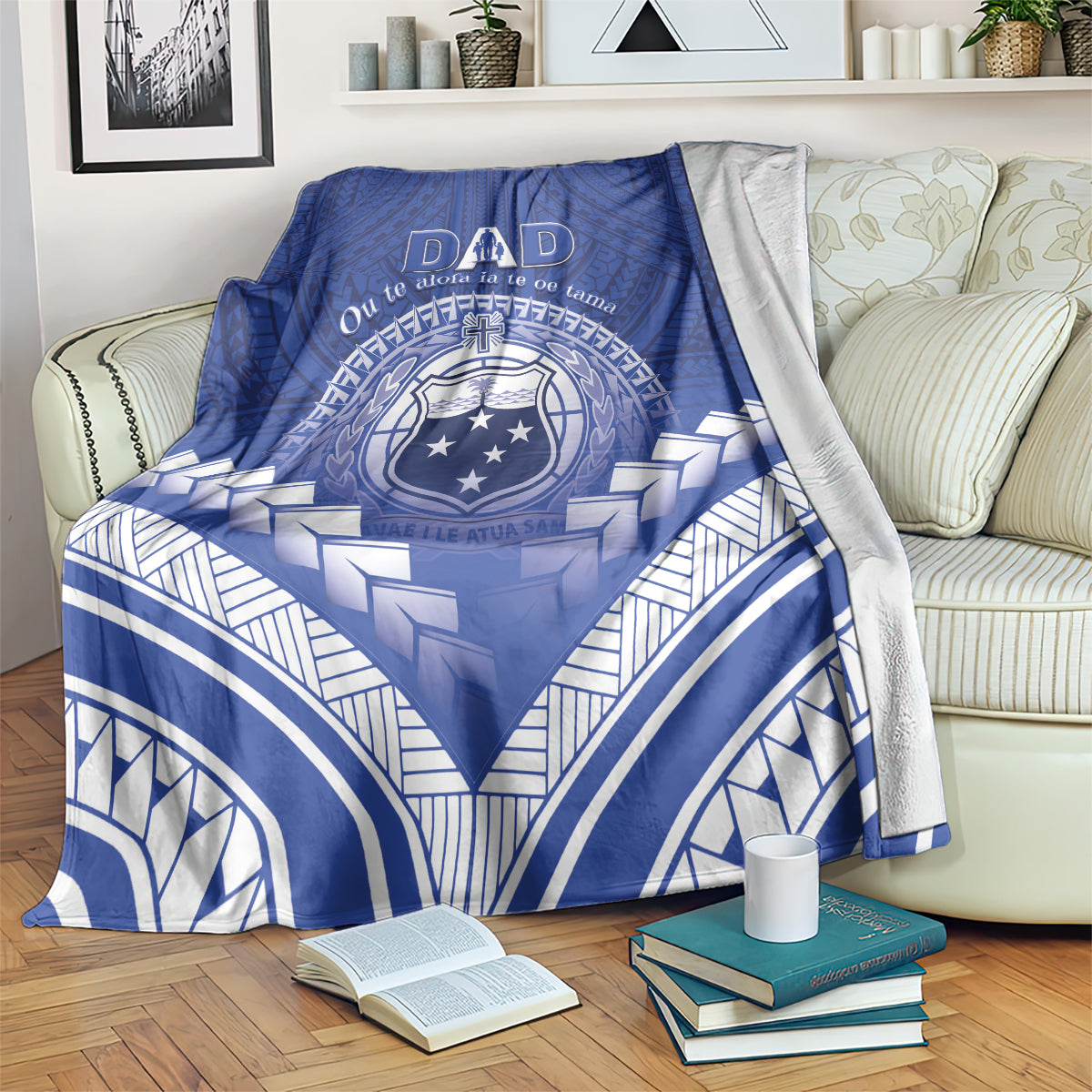 Samoa Happy Father's Day Blanket Ou Te Alofa Ia Te Oe Tama Dad Polynesian Tribal LT05 Blue - Polynesian Pride