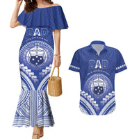 Personalised Samoa Happy Father's Day Couples Matching Mermaid Dress and Hawaiian Shirt Ou Te Alofa Ia Te Oe Tama Dad Polynesian Tribal LT05 Blue - Polynesian Pride