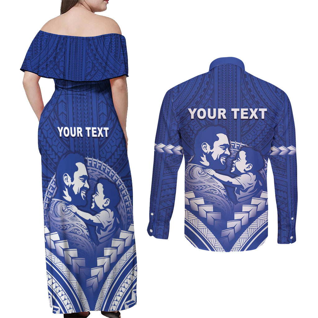 Personalised Samoa Happy Father's Day Couples Matching Off Shoulder Maxi Dress and Long Sleeve Button Shirt Ou Te Alofa Ia Te Oe Tama Dad Polynesian Tribal LT05 - Polynesian Pride