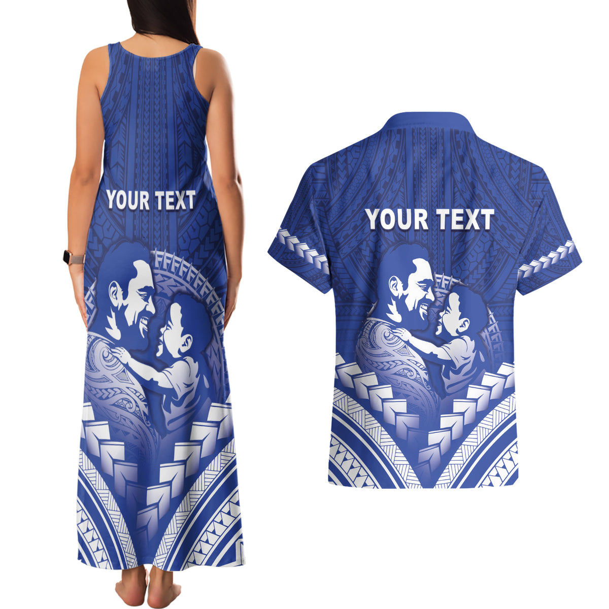 Personalised Samoa Happy Father's Day Couples Matching Tank Maxi Dress and Hawaiian Shirt Ou Te Alofa Ia Te Oe Tama Dad Polynesian Tribal LT05 - Polynesian Pride