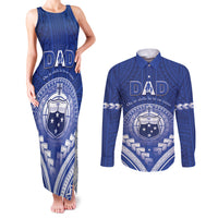 Personalised Samoa Happy Father's Day Couples Matching Tank Maxi Dress and Long Sleeve Button Shirt Ou Te Alofa Ia Te Oe Tama Dad Polynesian Tribal LT05 Blue - Polynesian Pride