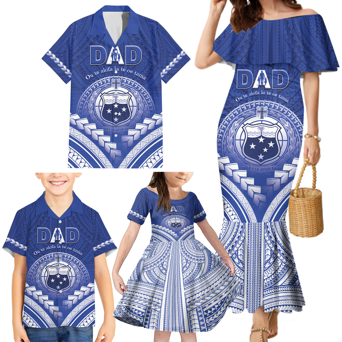 Personalised Samoa Happy Father's Day Family Matching Mermaid Dress and Hawaiian Shirt Ou Te Alofa Ia Te Oe Tama Dad Polynesian Tribal LT05 - Polynesian Pride