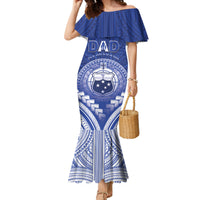 Personalised Samoa Happy Father's Day Family Matching Mermaid Dress and Hawaiian Shirt Ou Te Alofa Ia Te Oe Tama Dad Polynesian Tribal LT05 Mom's Dress Blue - Polynesian Pride