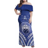 Personalised Samoa Happy Father's Day Family Matching Off Shoulder Maxi Dress and Hawaiian Shirt Ou Te Alofa Ia Te Oe Tama Dad Polynesian Tribal LT05 Mom's Dress Blue - Polynesian Pride