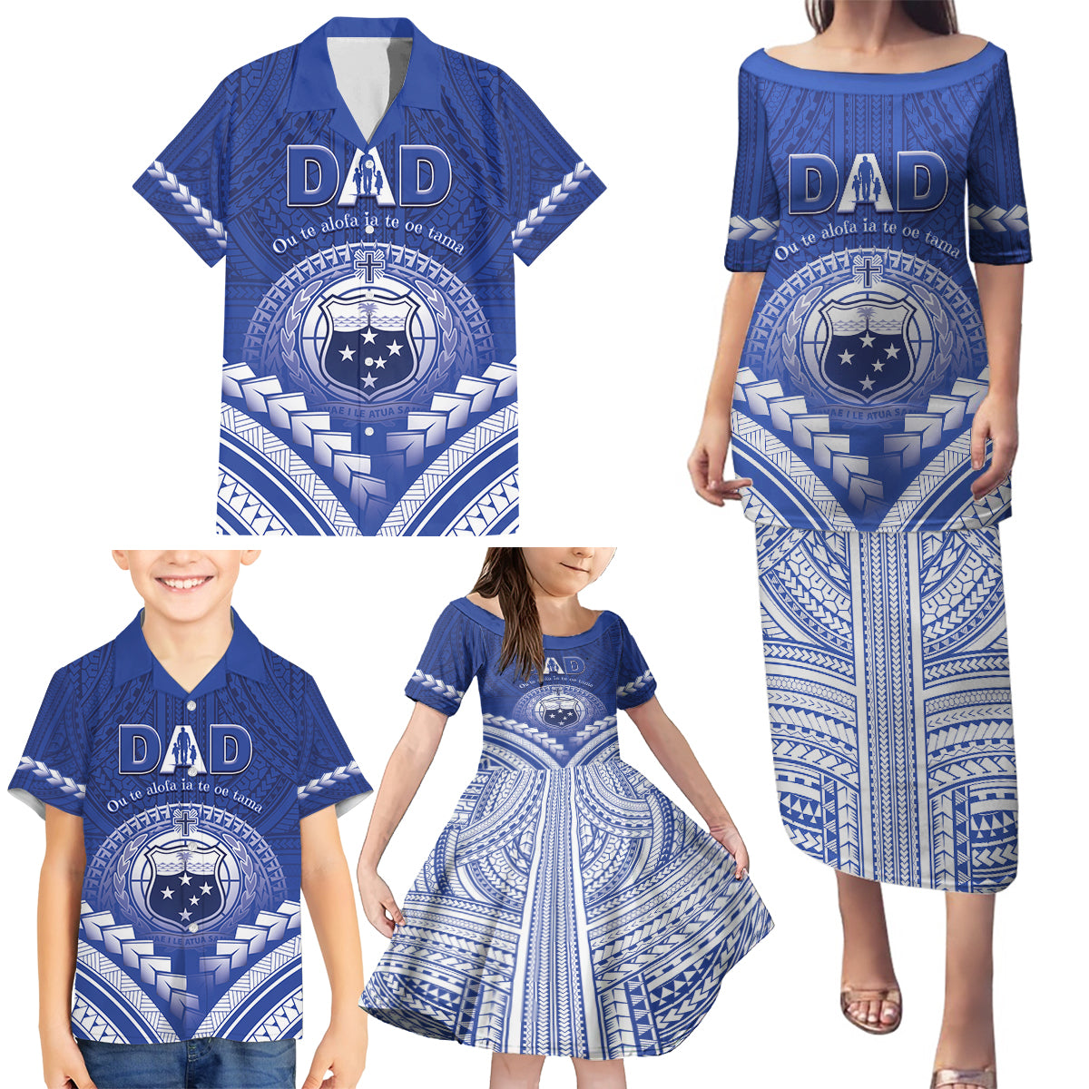 Personalised Samoa Happy Father's Day Family Matching Puletasi and Hawaiian Shirt Ou Te Alofa Ia Te Oe Tama Dad Polynesian Tribal LT05 - Polynesian Pride
