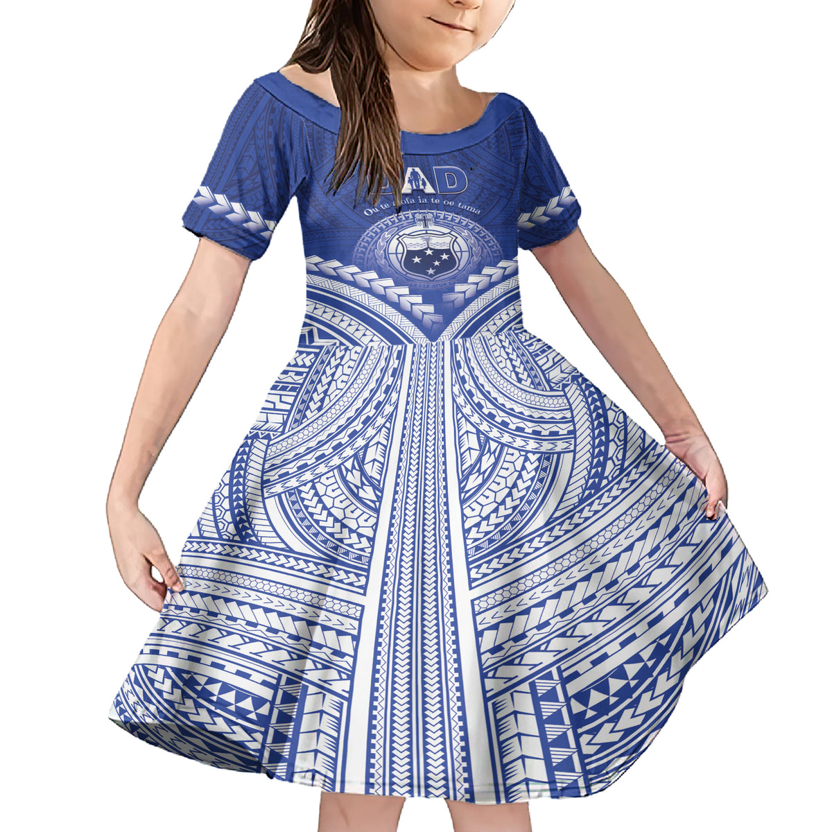Personalised Samoa Happy Father's Day Family Matching Short Sleeve Bodycon Dress and Hawaiian Shirt Ou Te Alofa Ia Te Oe Tama Dad Polynesian Tribal LT05 Daughter's Dress Blue - Polynesian Pride
