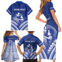 Personalised Samoa Happy Father's Day Family Matching Short Sleeve Bodycon Dress and Hawaiian Shirt Ou Te Alofa Ia Te Oe Tama Dad Polynesian Tribal LT05 - Polynesian Pride