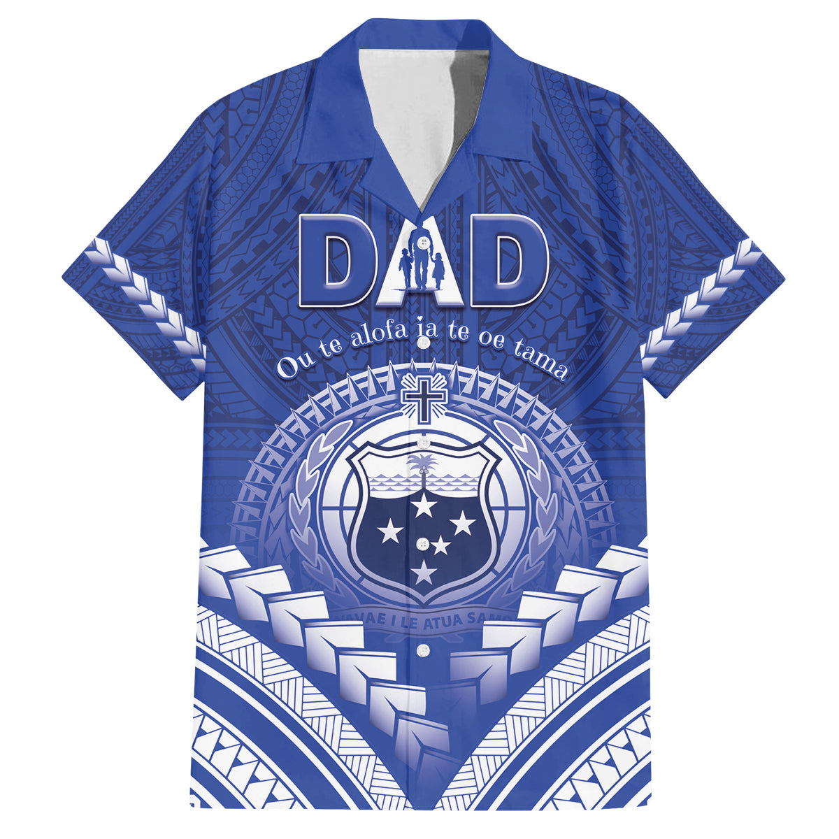 Personalised Samoa Happy Father's Day Family Matching Tank Maxi Dress and Hawaiian Shirt Ou Te Alofa Ia Te Oe Tama Dad Polynesian Tribal LT05 Dad's Shirt - Short Sleeve Blue - Polynesian Pride