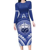 Personalised Samoa Happy Father's Day Long Sleeve Bodycon Dress Ou Te Alofa Ia Te Oe Tama Dad Polynesian Tribal LT05 Long Dress Blue - Polynesian Pride