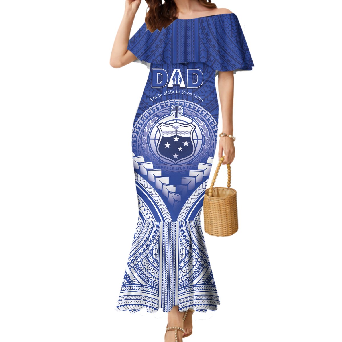 Personalised Samoa Happy Father's Day Mermaid Dress Ou Te Alofa Ia Te Oe Tama Dad Polynesian Tribal LT05 Women Blue - Polynesian Pride