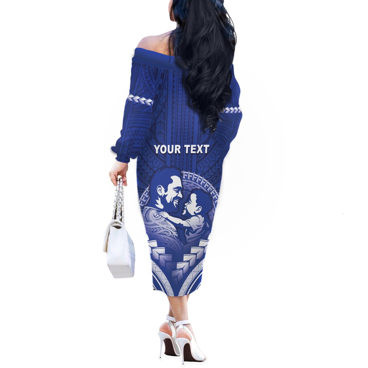 Personalised Samoa Happy Father's Day Off The Shoulder Long Sleeve Dress Ou Te Alofa Ia Te Oe Tama Dad Polynesian Tribal LT05 - Polynesian Pride
