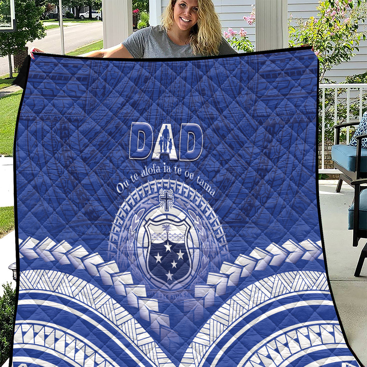 Samoa Happy Father's Day Quilt Ou Te Alofa Ia Te Oe Tama Dad Polynesian Tribal LT05 Blue - Polynesian Pride