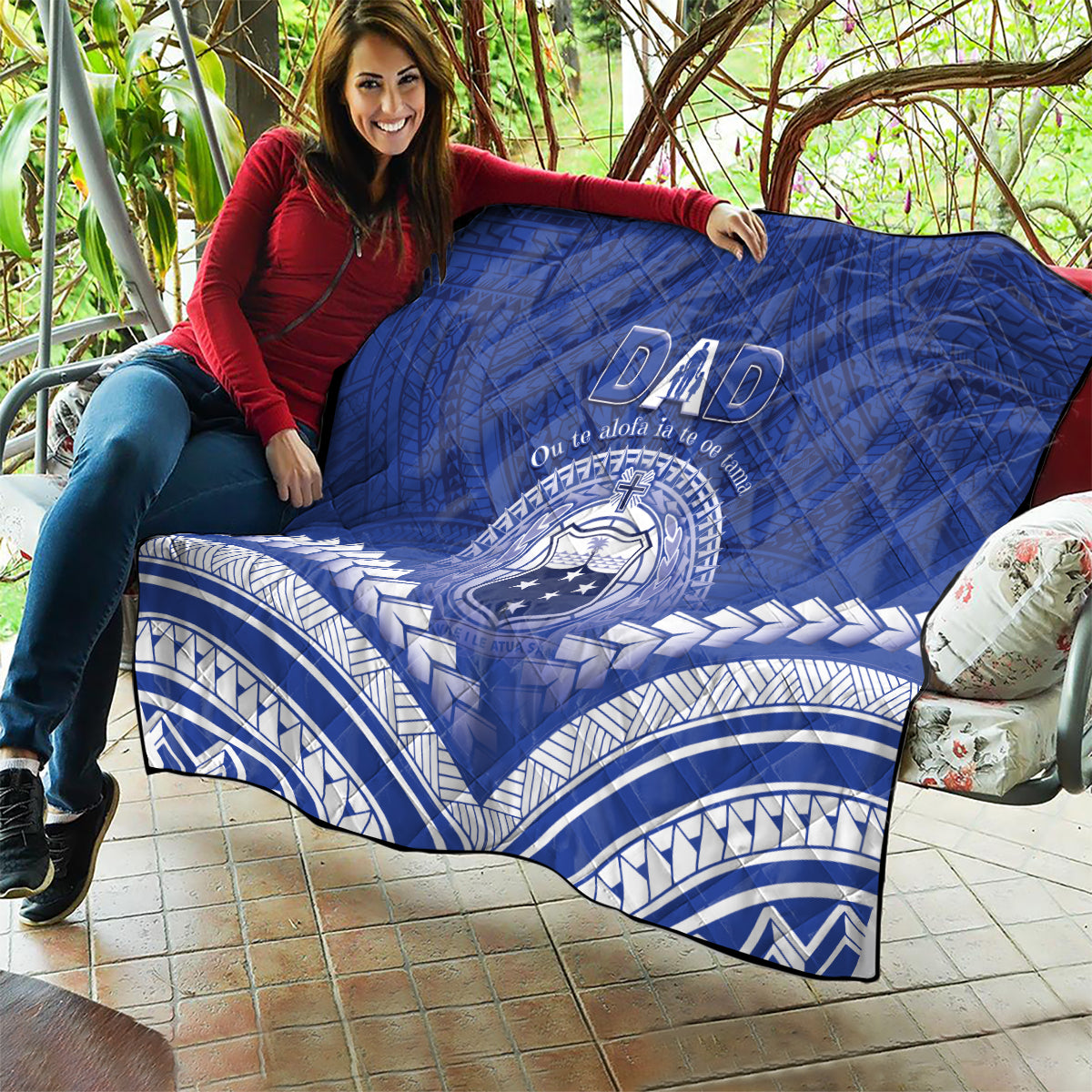 Samoa Happy Father's Day Quilt Ou Te Alofa Ia Te Oe Tama Dad Polynesian Tribal LT05 - Polynesian Pride