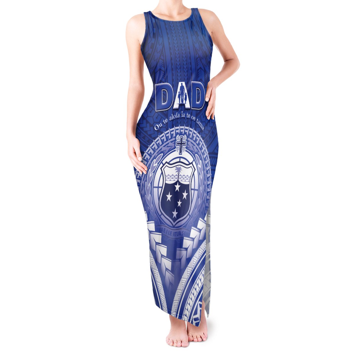 Personalised Samoa Happy Father's Day Tank Maxi Dress Ou Te Alofa Ia Te Oe Tama Dad Polynesian Tribal LT05 Women Blue - Polynesian Pride