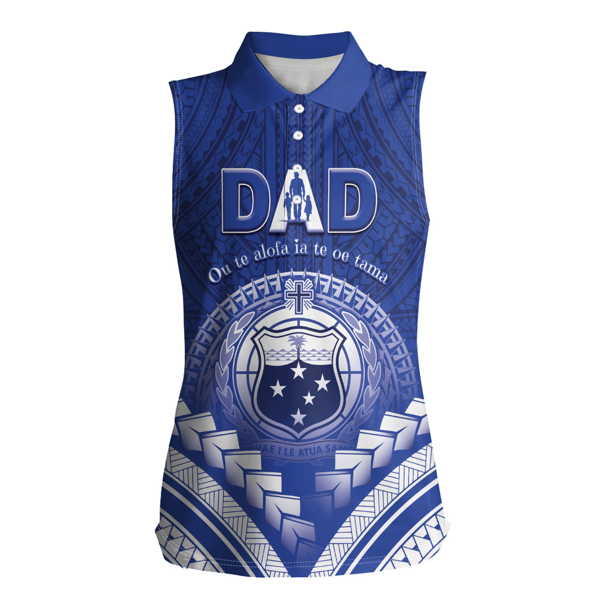 Personalised Samoa Happy Father's Day Women Sleeveless Polo Shirt Ou Te Alofa Ia Te Oe Tama Dad Polynesian Tribal LT05 Female Blue - Polynesian Pride