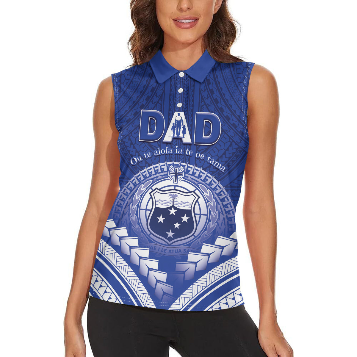 Personalised Samoa Happy Father's Day Women Sleeveless Polo Shirt Ou Te Alofa Ia Te Oe Tama Dad Polynesian Tribal LT05 - Polynesian Pride