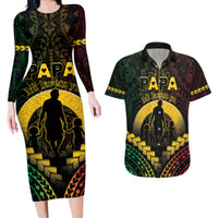 Personalised Vanuatu Happy Father's Day Couples Matching Long Sleeve Bodycon Dress and Hawaiian Shirt Mi Lavem Yu Papa Polynesian Tribal LT05 Reggae - Polynesian Pride