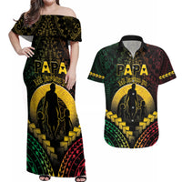 Personalised Vanuatu Happy Father's Day Couples Matching Off Shoulder Maxi Dress and Hawaiian Shirt Mi Lavem Yu Papa Polynesian Tribal LT05 Reggae - Polynesian Pride
