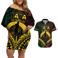 Personalised Vanuatu Happy Father's Day Couples Matching Off Shoulder Short Dress and Hawaiian Shirt Mi Lavem Yu Papa Polynesian Tribal LT05 Reggae - Polynesian Pride