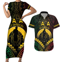 Personalised Vanuatu Happy Father's Day Couples Matching Short Sleeve Bodycon Dress and Hawaiian Shirt Mi Lavem Yu Papa Polynesian Tribal LT05 Reggae - Polynesian Pride