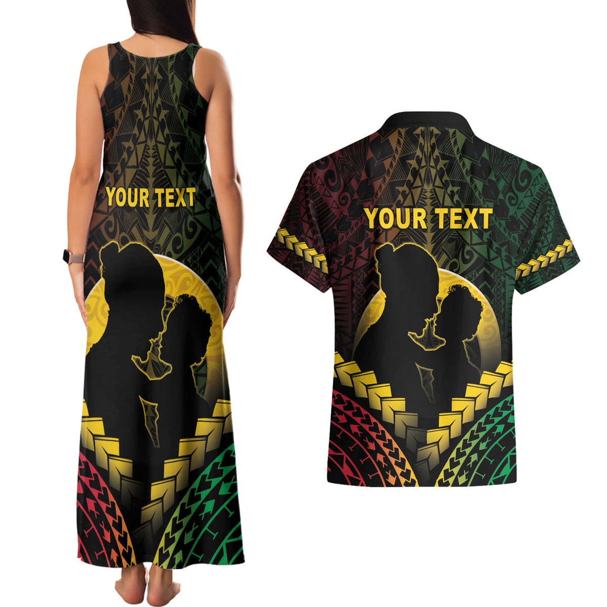 Personalised Vanuatu Happy Father's Day Couples Matching Tank Maxi Dress and Hawaiian Shirt Mi Lavem Yu Papa Polynesian Tribal LT05 - Polynesian Pride
