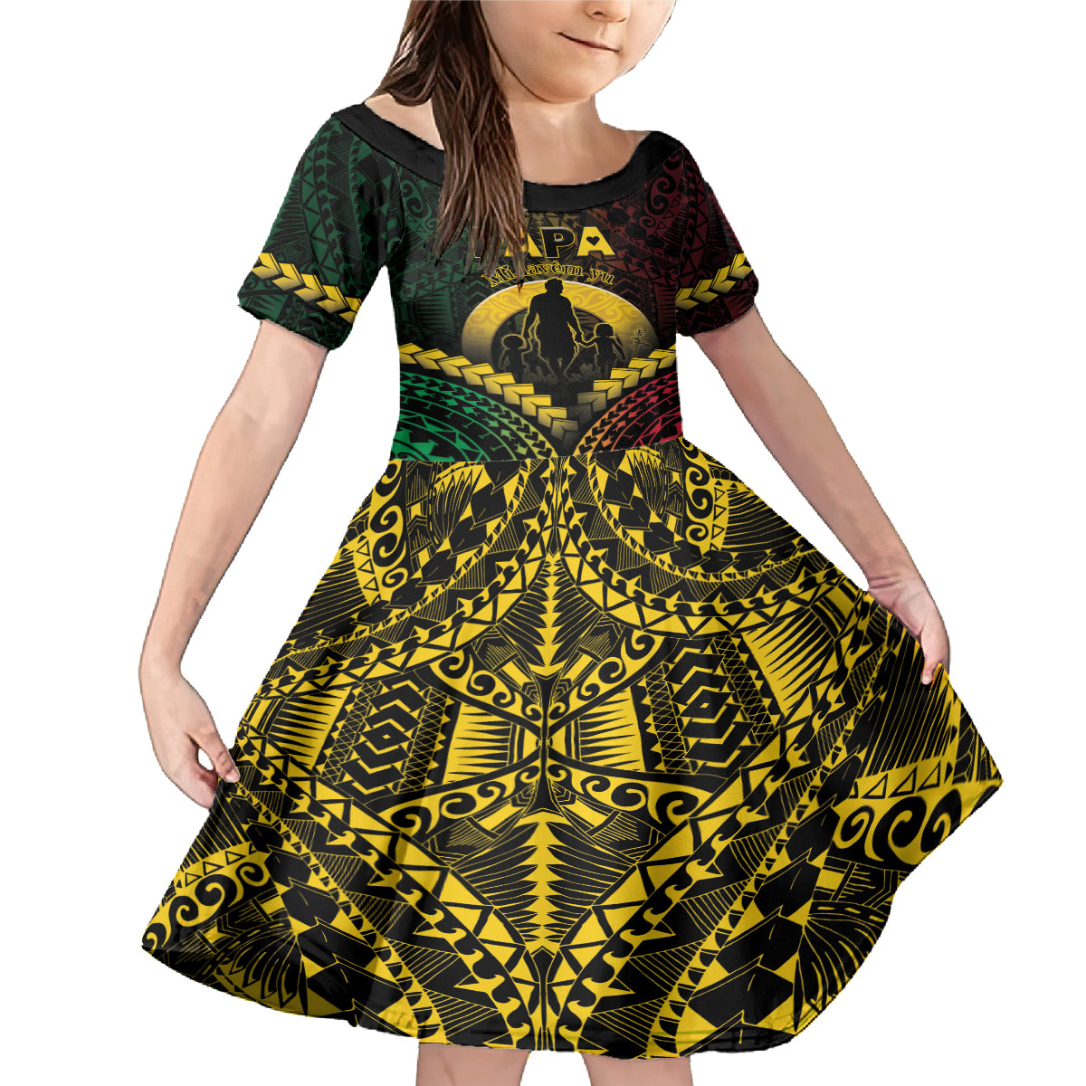 Personalised Vanuatu Happy Father's Day Family Matching Mermaid Dress and Hawaiian Shirt Mi Lavem Yu Papa Polynesian Tribal LT05 Daughter's Dress Reggae - Polynesian Pride