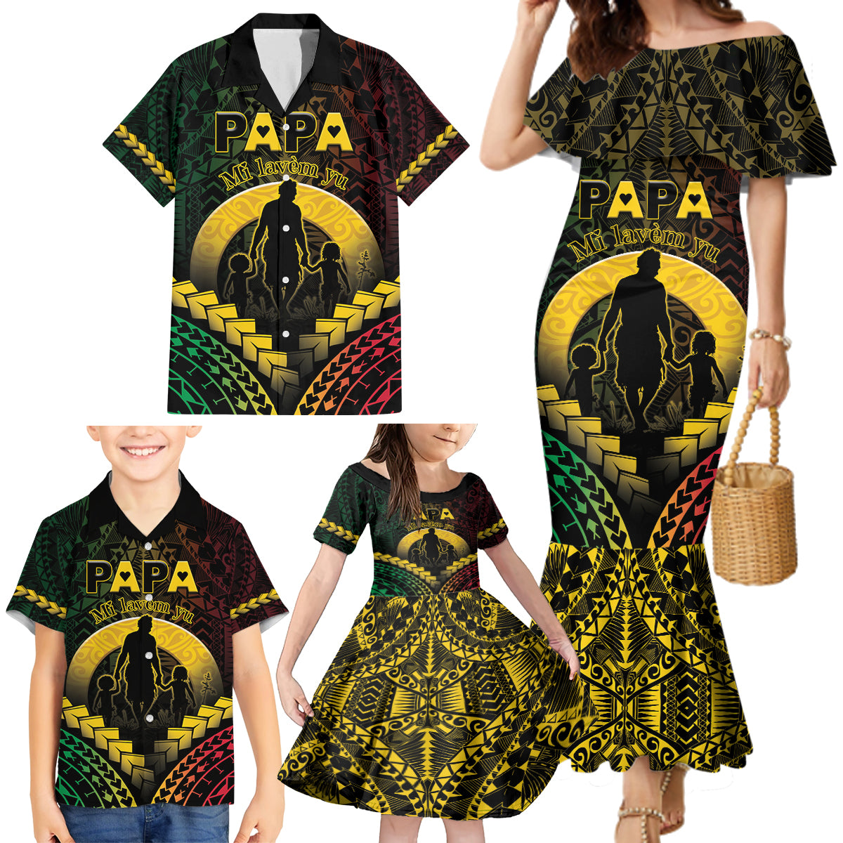Personalised Vanuatu Happy Father's Day Family Matching Mermaid Dress and Hawaiian Shirt Mi Lavem Yu Papa Polynesian Tribal LT05 - Polynesian Pride