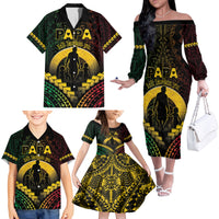 Personalised Vanuatu Happy Father's Day Family Matching Off The Shoulder Long Sleeve Dress and Hawaiian Shirt Mi Lavem Yu Papa Polynesian Tribal LT05 - Polynesian Pride