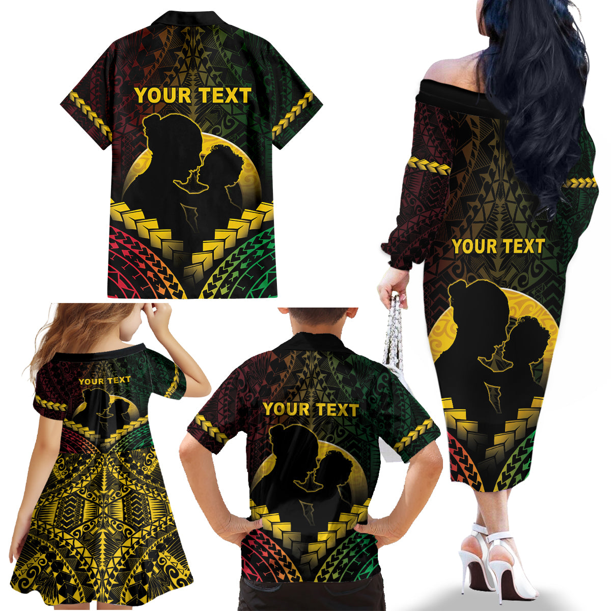 Personalised Vanuatu Happy Father's Day Family Matching Off The Shoulder Long Sleeve Dress and Hawaiian Shirt Mi Lavem Yu Papa Polynesian Tribal LT05 - Polynesian Pride