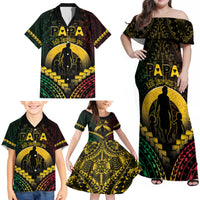 Personalised Vanuatu Happy Father's Day Family Matching Off Shoulder Maxi Dress and Hawaiian Shirt Mi Lavem Yu Papa Polynesian Tribal LT05 - Polynesian Pride